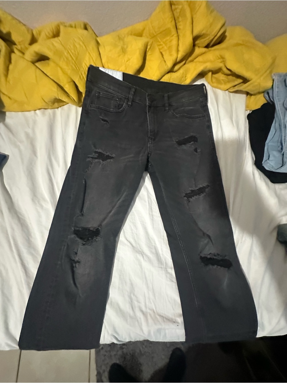 Black Distressed Ripped Wide-Leg Jeans